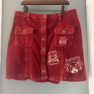 Disney’s Turning Red -women’s red corduroy skirt w Red Panda buttons & d…